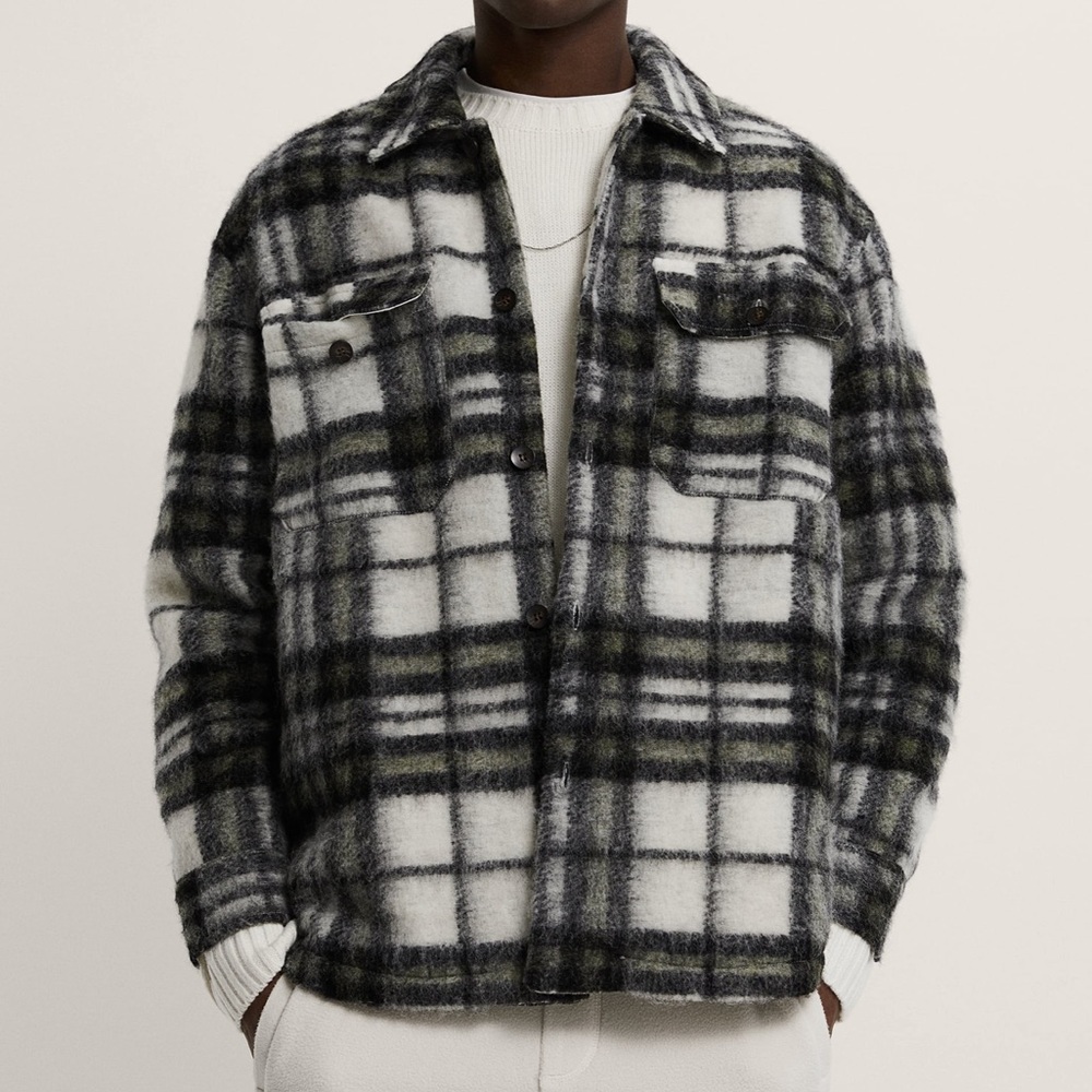 Zara gray black and green plaid shacket
